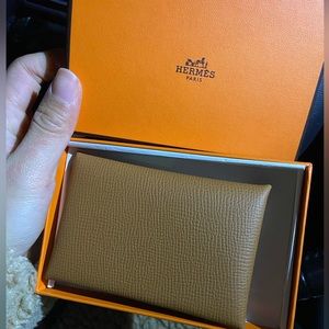 Hermes Calvi Card Holder Golden Brown